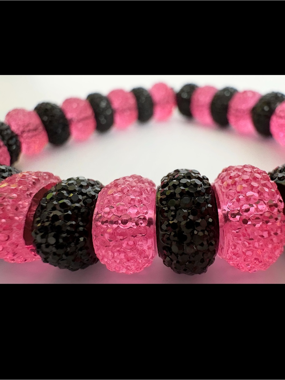 Pink and Black Handmade Stretchy Bead Bracelet
